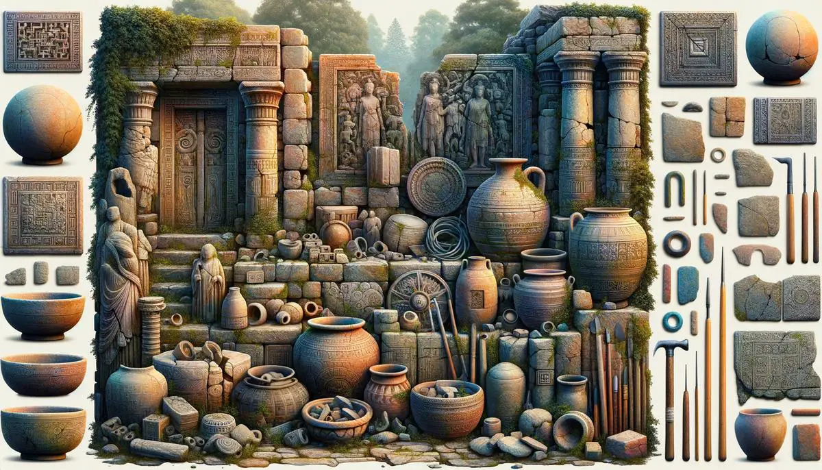 Image depicting artifacts and ruins of an ancient civilization for visually impaired readers