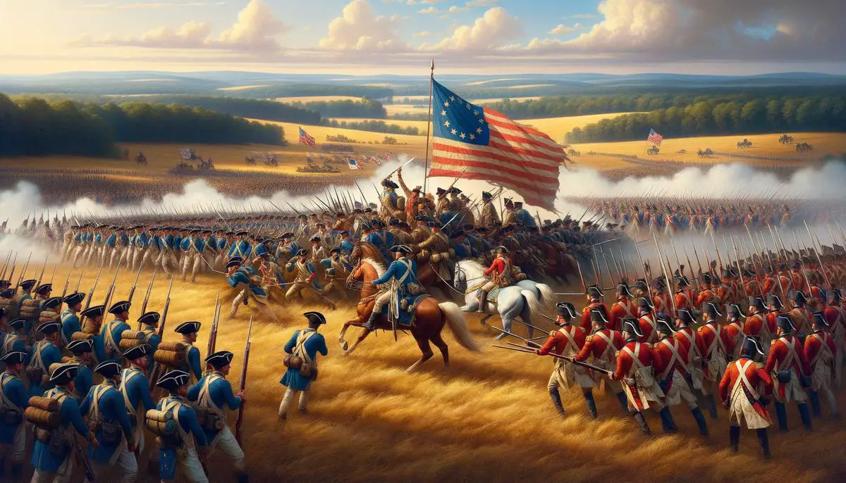A painting of the Battle of Saratoga, showing American troops advancing on the British position.