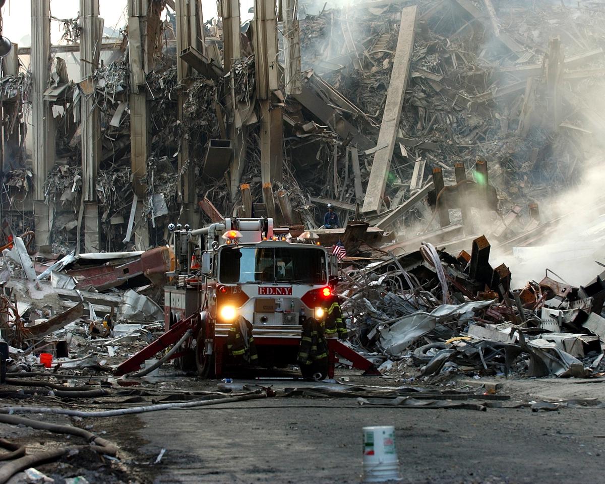 The aftermath and devastation at Ground Zero after the September 11 attacks