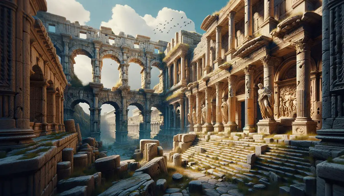 Image of ancient Roman architectural ruins depicting the grandeur and engineering prowess of the empire