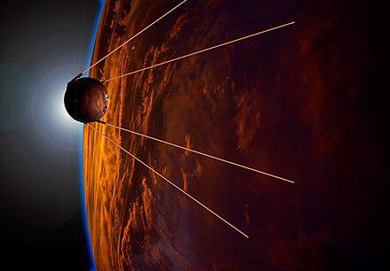 The Soviet Union's Sputnik 1 satellite orbiting the Earth, marking the beginning of the Space Race